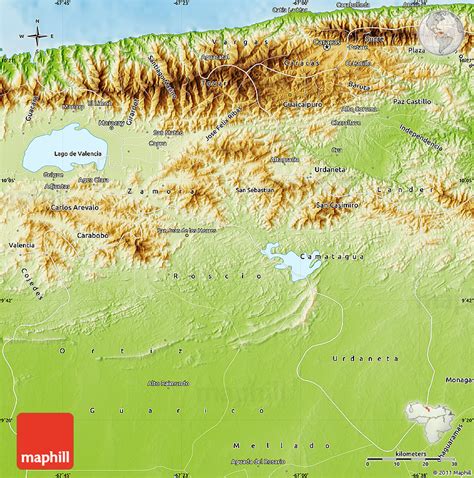 Physical Map of Aragua