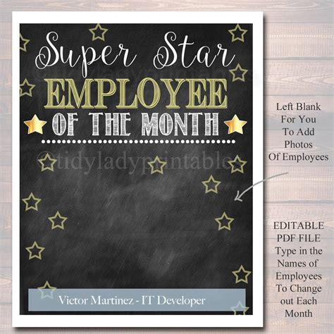 EDITABLE Employee of the Month Printable Office Printable - Etsy Canada