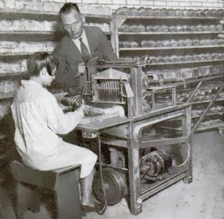 An early bread-slicing machine. This machine was invented in the 1920s by Otto Frederick ...