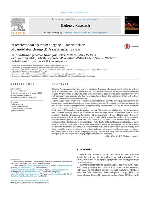 (PDF) Resective focal epilepsy surgery - Has selection of candidates changed? A systematic review