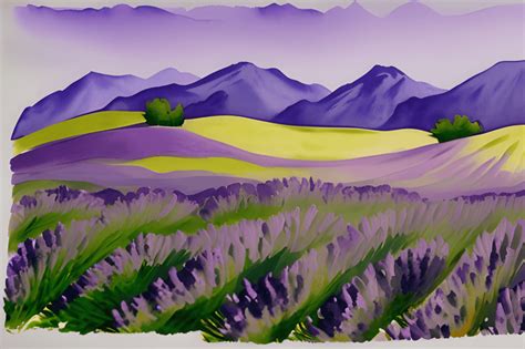 Lavender Field with Mountain Sunset · Creative Fabrica