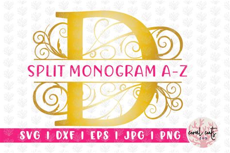 Decorative Swirl Split Monogram A To Z SVG Cut File - Crella