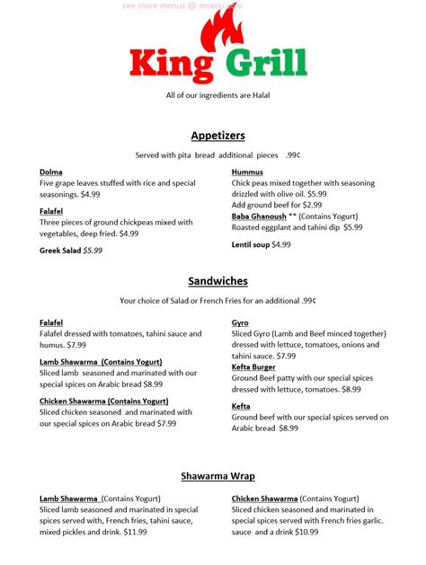 Online Menu of King Grill Restaurant, Las Cruces, New Mexico, 88001 - Zmenu