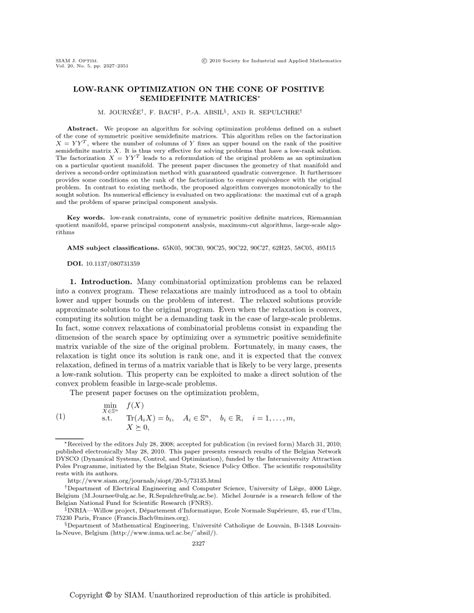 (PDF) Low-Rank Optimization on the Cone of Positive Semidefinite Matrices