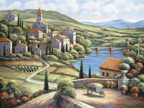 Image for The Village A | Tile art, Tuscany landscape, Murals your way