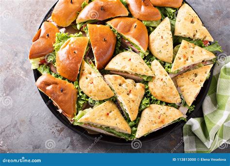 Tray of Turkey and Ham Sandwiches Stock Photo - Image of isolated, doeuvres: 113813000