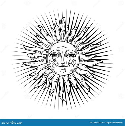 Heaven Illustration, Stylized Vintage Design, Sun with Face, Stylized ...