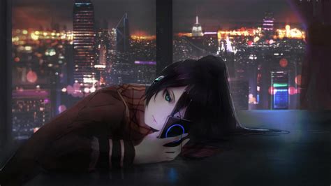 Anime Girl Listening To Music While Reading