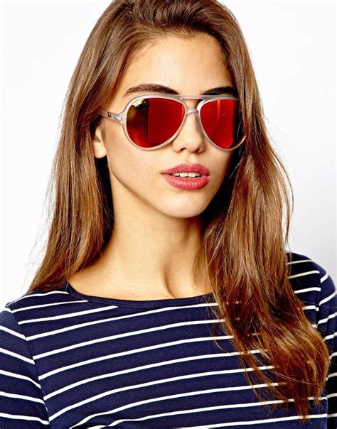 Ray-ban Plastic Mirrored Aviator Sunglasses in Orange | Lyst