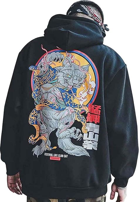 Buy XYXINGMAO Cat Graphic Hoodies For Men Hip Hop Streetwear Men Japanese Oversized Hoodie Black ...