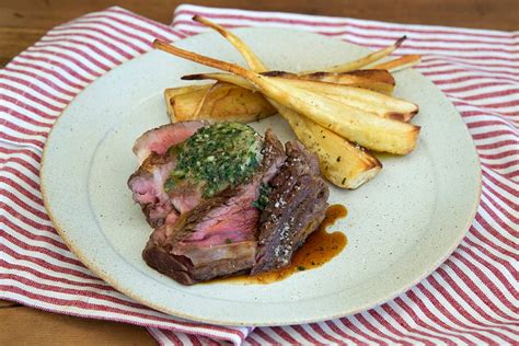 Scotch Fillet Steak with Herb Butter & Parsnip Wedges Recipe | Maggie Beer