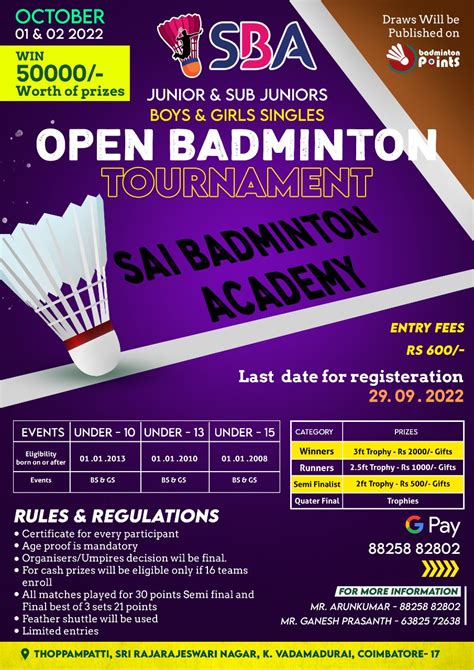 1ST JUNIOR & SUB JUNIORS BOYS & GIRLS SINGLES OPEN BADMINTON TOURNAMENT || Badmintonpoints.com ...