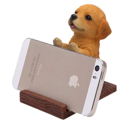 Mobile Phone Holder Universal Cell Phone Stand Wood Grain Resin 3D Animal Cute Pet Dog Desk ...