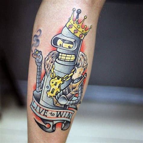 Live To Win Banner With Royal Bender Guys Futurama Leg Tattoo Leg ...