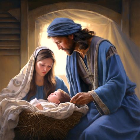 Premium AI Image | Mary and Joseph with baby Jesus in the manger