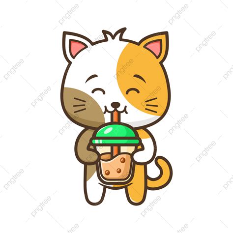 Cute Yellow Cat Vector With Boba Milk Drink, Cute Yellow Cat Cartoon ...