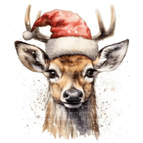 12 Deer With Santa Hat Clipart Digital Download Printable - Etsy