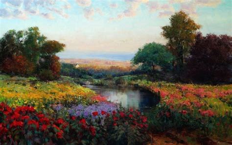 art, Painting, Oil, Flowers, Landscape, Lake, Eric, Wallis, Meadow ...