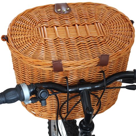 WICKER BICYCLE FRONT PICNIC BASKET WITH LID & CARRY HANDLE SHOPPING ...