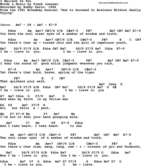 Song lyrics with guitar chords for I Believe In You - Bobby Darin, 1961