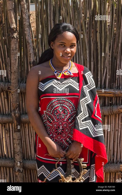 Swazi girl in traditional clothing, Mantenga Cultural Village, Swaziland Stock Photo - Alamy