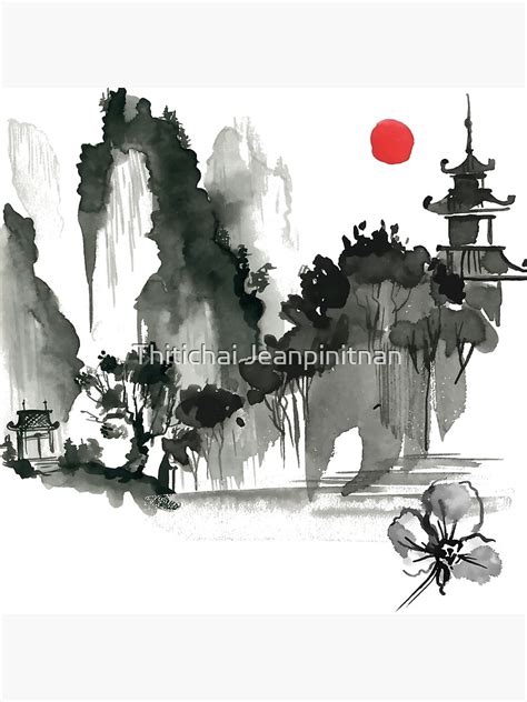 "Sumi-e Mountain Japanese Ink Painting" Poster for Sale by Thitichai ...