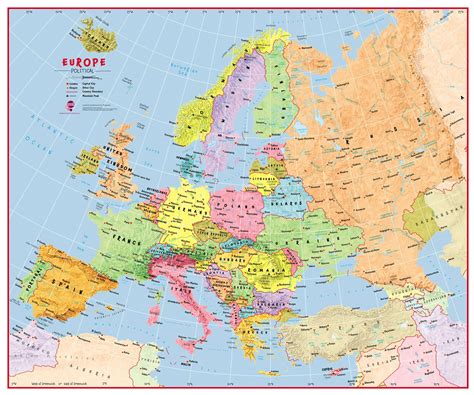 Large Primary Europe Wall Map Political (Laminated)