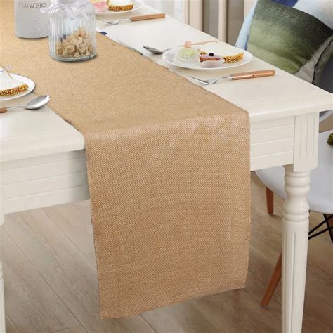 OurWarm 10PCS 30x275cm Natural Jute Table Runner for Wedding Burlap Table Runners Home Textiles ...