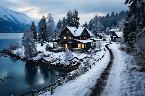 Premium AI Image | Winter Road in Switzerland Top View