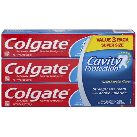 Colgate Cavity Protection Toothpaste with Fluoride, Great Regular Flavor - 8.0 Ounce (3 Pack ...