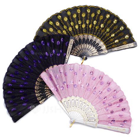 Floral Design Plastic/Silk Hand fan (Set of 6) (051040147) - Practical Favors - JJ's House