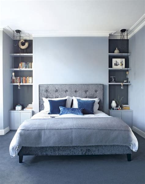 Modern Blue Bedroom with Alcove Shelving and Pendants - The Room Edit | Beautiful bedroom ...