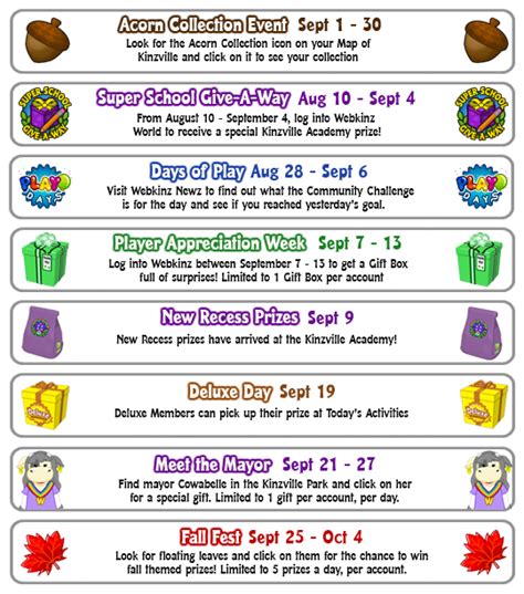 September Events Calendar | WKN: Webkinz Newz