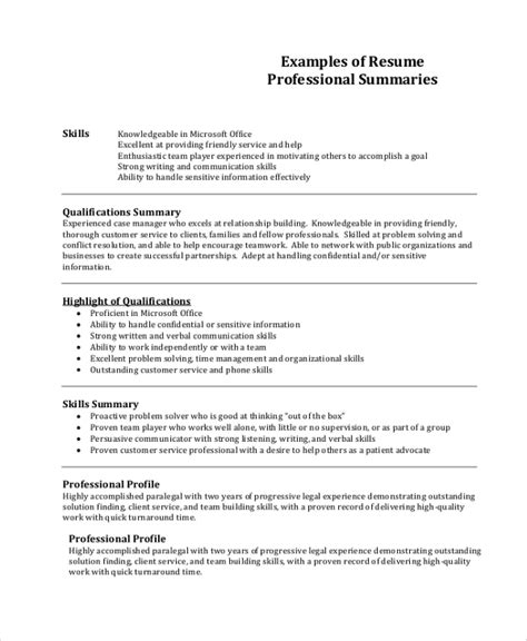 Profile Summary Resume Examples