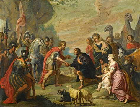 The Reconciliation of Esau and Jacob Painting by Follower of Peter Paul ...