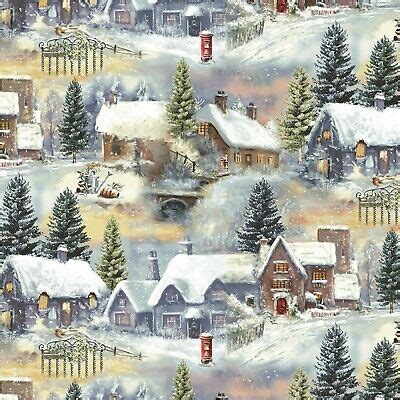 Winter Cottage Scenery Allover Repeat | Sew Materialistic