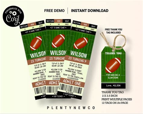 Football Ticket Invitation Template Football Birthday - Etsy