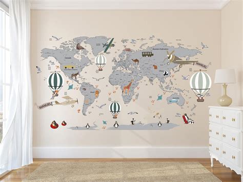 Nursery Room Decal, Girls Room Decals, Baby Nursery Decor, World Map Mural, Map Murals, World ...