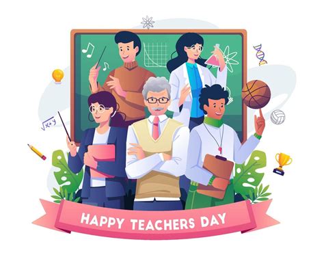 Happy Teacher's Day with A group of teachers from various subjects gathers on teacher's day ...