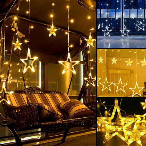 EEEkit Star Christmas Lights,138 LED 12 Star Curtain String Lights ...