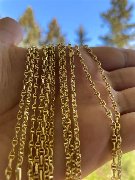 18k Solid Gold Mariner Chain Necklace 3mm 2mm , Mariner Chain ,gold Mariner Necklace, Gold ...