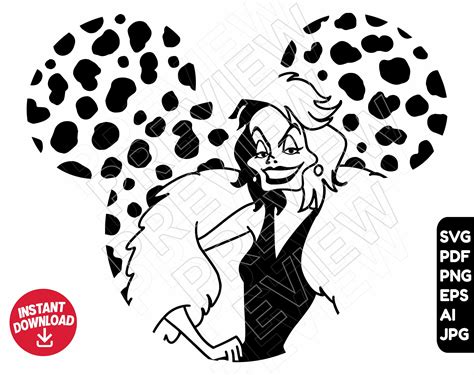 Cruella De Vil Disneyland Ears SVG 101 Dalmatians Png Clipart - Etsy Canada