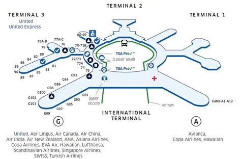 SFO Airport Map | United Airlines | Airport map, San francisco ...