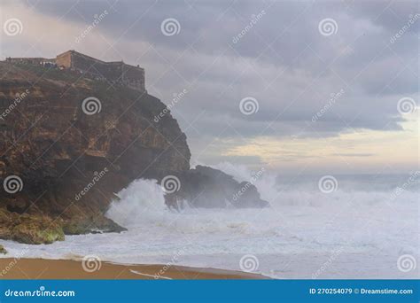 The Cliff In Nazare, Where The Most Famous Lighthouse In The World Is Located Stock Image ...