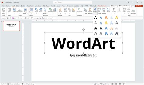 What is WordArt feature in PowerPoint?