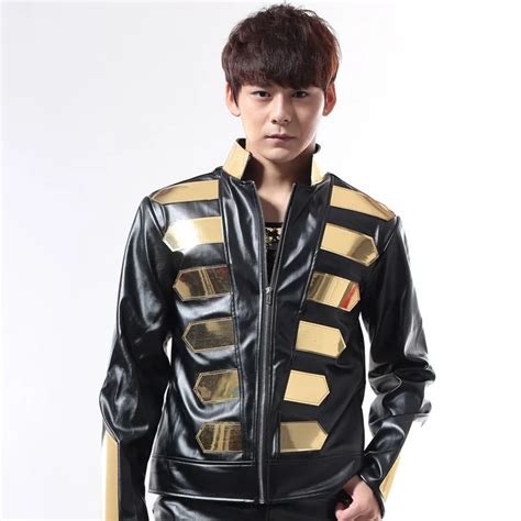 black gold jacket Fashion female male dj costume costumes leather metal top decoration for ...