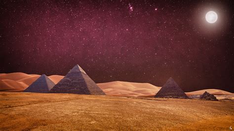 desert, pyramid, effects, digital art, render, Photoshop, landscape, night HD Wallpaper