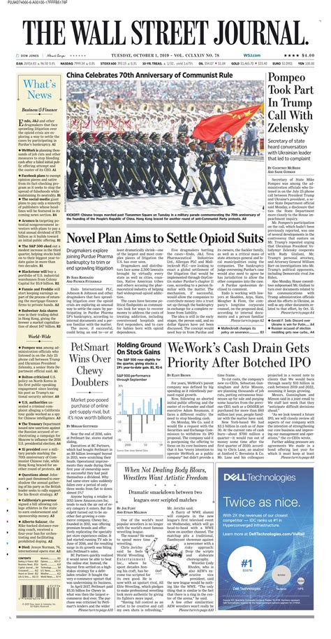 The Wall Street Journal 1 oct 2019 | Wall street journal, Newspaper ...