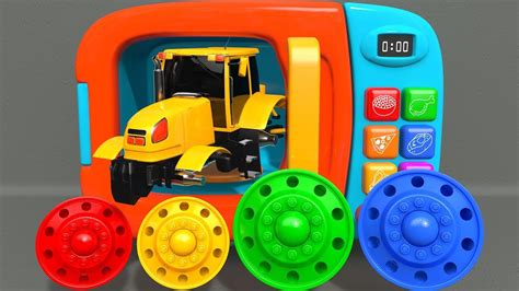 Learn Colors with Yellow Tractor Construction Vehicle Toys Assembly Car and Soccer Ball | ZORIP ...