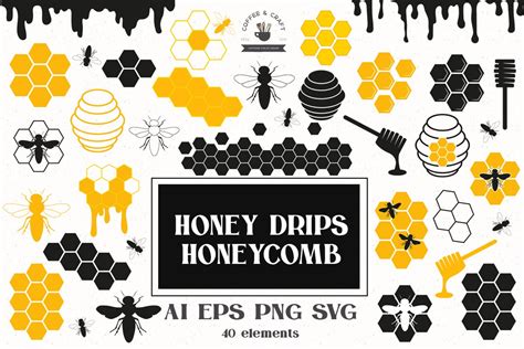 Honey drips, honeycomb SVG clipart